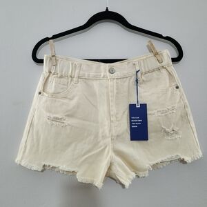 NWT Love Tree YellowDistressed Jean Shorts SZ M